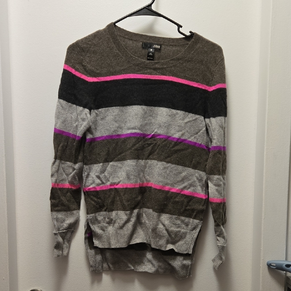Women's Striped Crew Neck Sweater - Brown, Gray, Pink